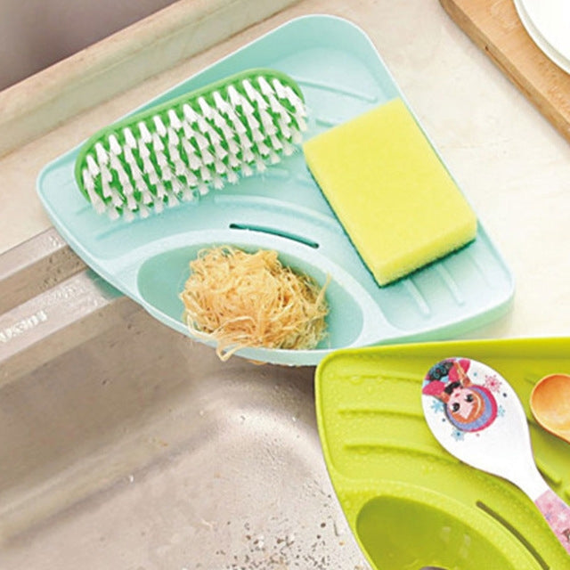 Practical Kitchen Sink Corner Storage Rack Sponge Holder Wall Mounted Tray
