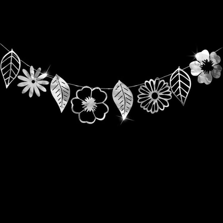 Hollow Flowers Leaves Wall Applique String Decoration Wedding Birthday Party Holiday Decoration, Style:Section A Hollow Flowers and Leaves