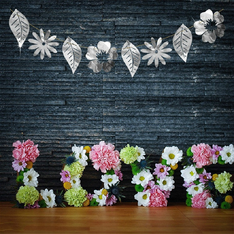 Hollow Flowers Leaves Wall Applique String Decoration Wedding Birthday Party Holiday Decoration, Style:Section B Solid Flower