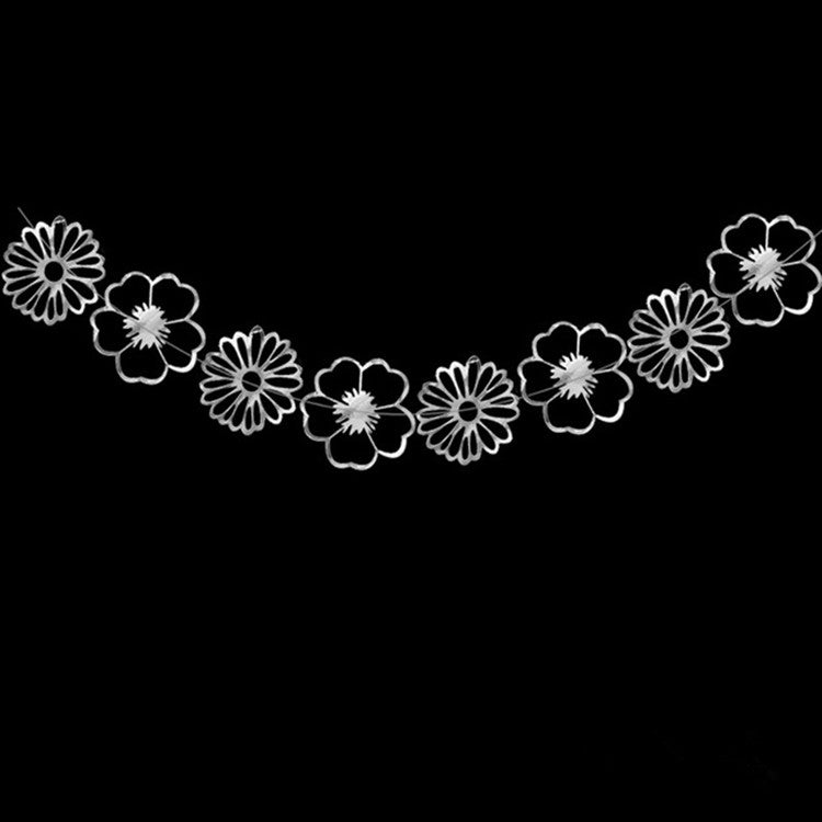 Hollow Flowers Leaves Wall Applique String Decoration Wedding Birthday Party Holiday Decoration, Style:Section C Hollow Flower