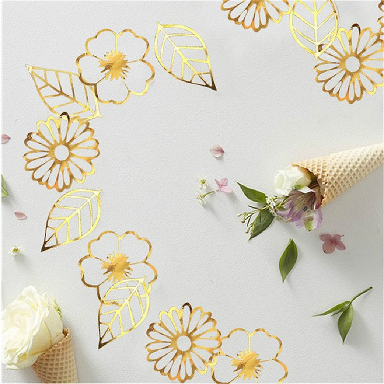 Hollow Flowers Leaves Wall Applique String Decoration Wedding Birthday Party Holiday Decoration, Style:Section C Hollow Flower