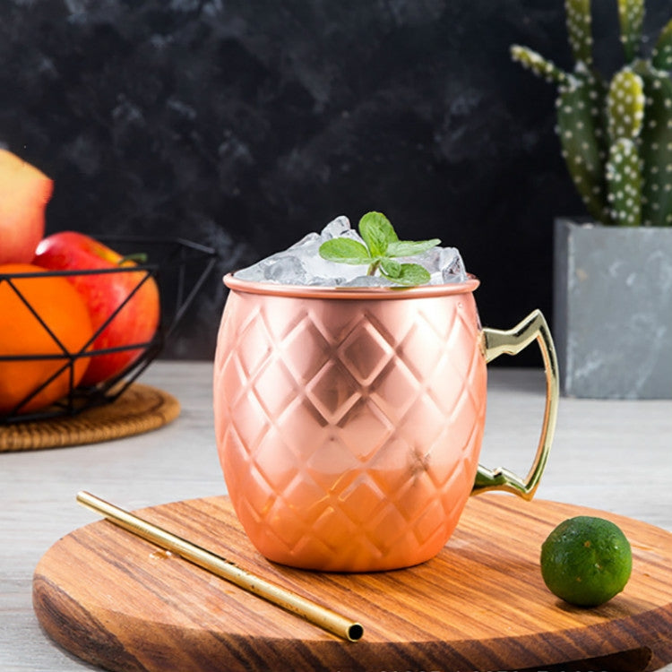 2 PCS Copper Plating Stainless Steel Mug Cocktail Glass Beer Mug Rose Gold, Style:Netting