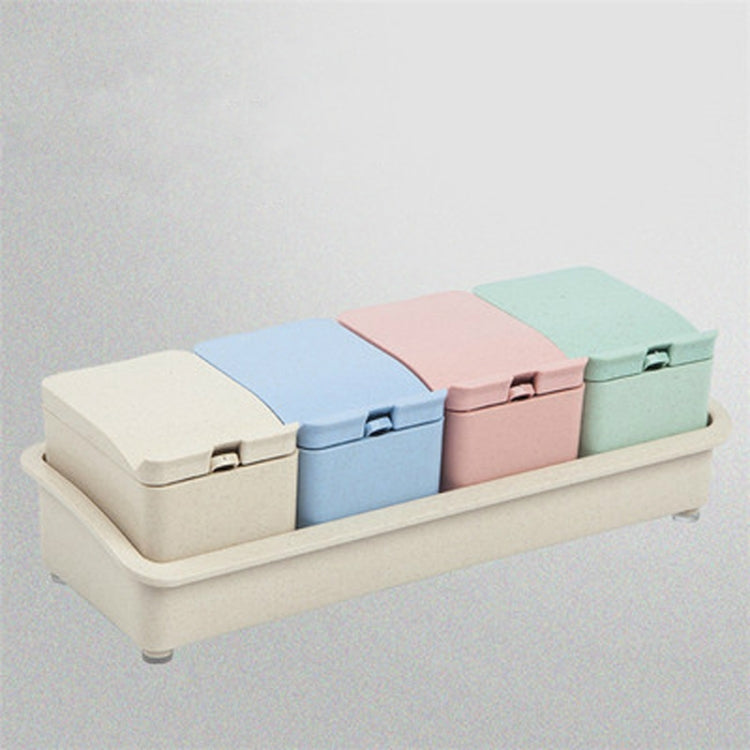 4 PCS Wheat Straw Plastic Seasoning Jar Set Kitchen Condiment Box Cruet Salt Pepper Shakers
