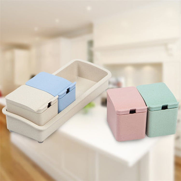 4 PCS Wheat Straw Plastic Seasoning Jar Set Kitchen Condiment Box Cruet Salt Pepper Shakers