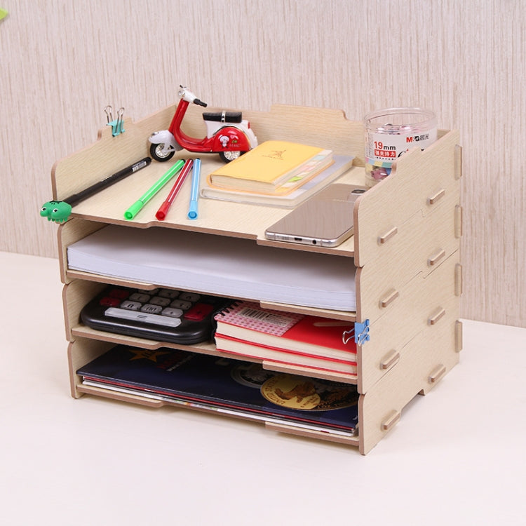 Wood Desk Book File Organizer Creative Document Holder Letter Tray 4 Layers Multi-layer Storage Box Rack for Office School Home