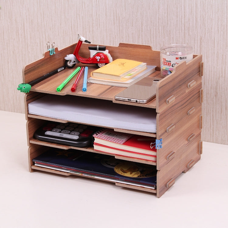 Wood Desk Book File Organizer Creative Document Holder Letter Tray 4 Layers Multi-layer Storage Box Rack for Office School Home