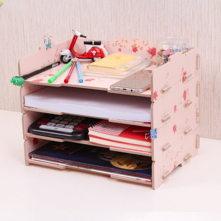 Wood Desk Book File Organizer Creative Document Holder Letter Tray 4 Layers Multi-layer Storage Box Rack for Office School Home