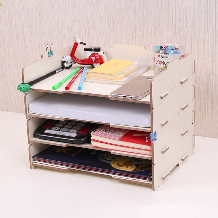 Wood Desk Book File Organizer Creative Document Holder Letter Tray 4 Layers Multi-layer Storage Box Rack for Office School Home