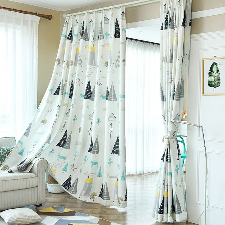 Simple Modern Plant Imitation Linen Personality Curtains Living Room Bedroom Children's Room Curtains, Size:W1.5 H2.7, Model:Hook Type