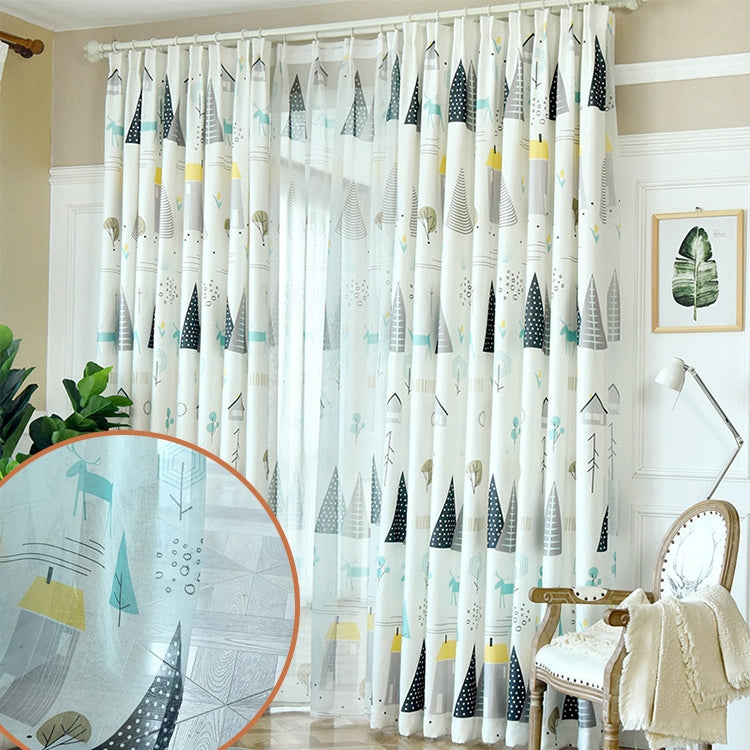 Simple Modern Plant Imitation Linen Personality Curtains Living Room Bedroom Children's Room Curtains, Size:W3.0H2.7, Model:Punch Type