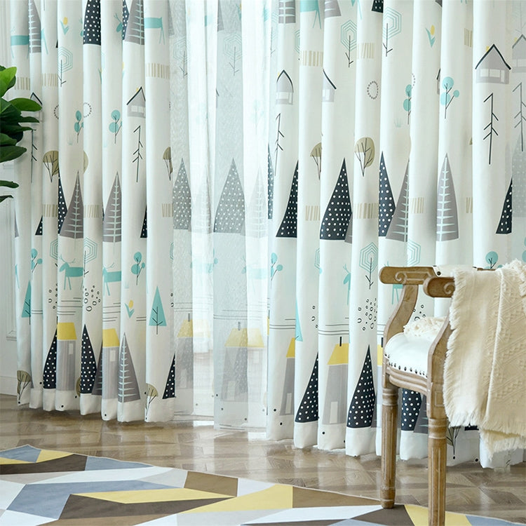 Simple Modern Plant Imitation Linen Personality Curtains Living Room Bedroom Children's Room Curtains, Size:W3.5H2.7, Model:Hook Type