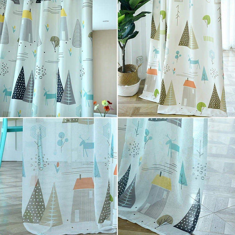 Simple Modern Plant Imitation Linen Personality Curtains Living Room Bedroom Children's Room Curtains, Size:W3.5H2.7, Model:Punch Type