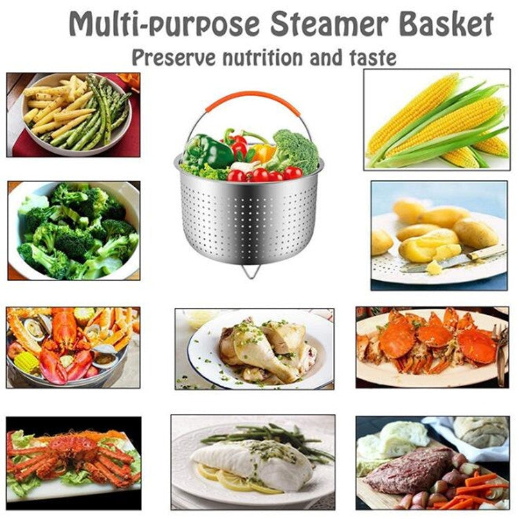 Stainless Steel Steaming Basket Plug-in Silicone Handle Pressure Cooker Steamer Kitchen Cooker Accessories, Typle:6 Quarts