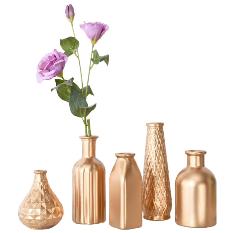 Electroplated Gold Glass Dried Flower Bottle Bar Restaurant Home Decoration, Shape:Diamond Vase +Vmitation Spring Rain Leaf