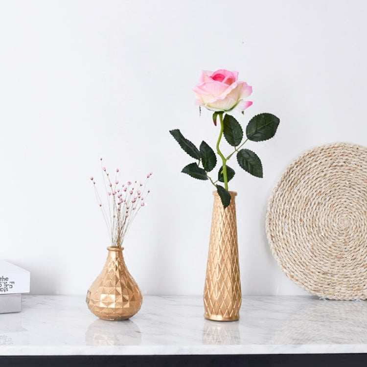 Electroplated Gold Glass Dried Flower Bottle Bar Restaurant Home Decoration, Shape:Diamond Vase + Imitation Galleria