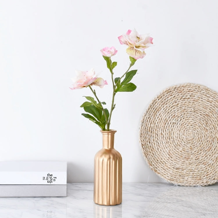 Electroplated Gold Glass Dried Flower Bottle Bar Restaurant Home Decoration, Shape:SquarVase +ImitationRose