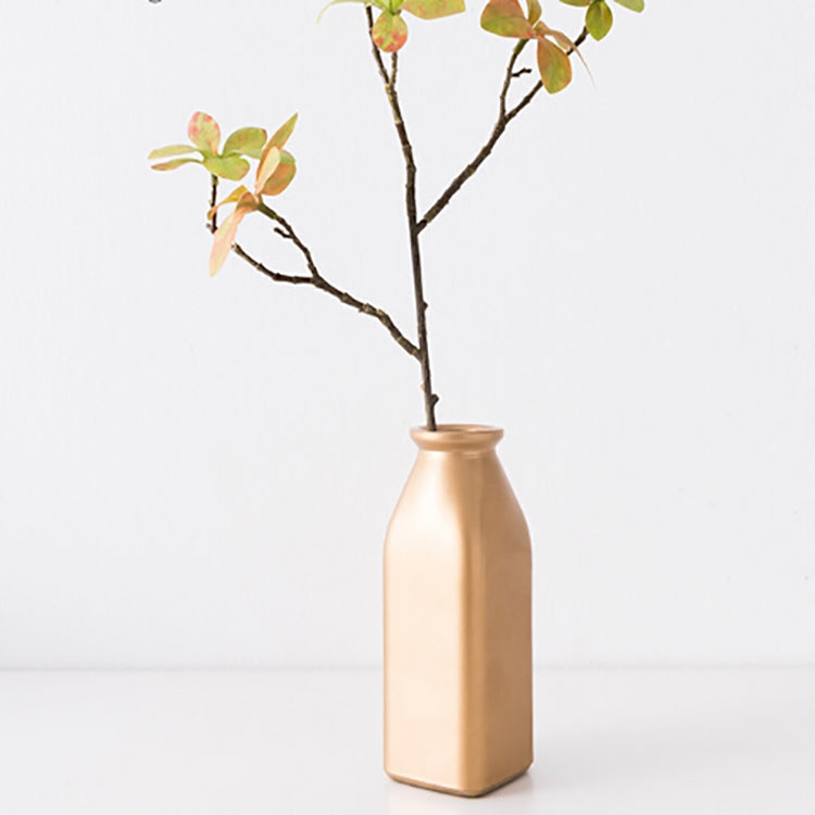 Electroplated Gold Glass Dried Flower Bottle Bar Restaurant Home Decoration, Shape:Square Vase + Imitation Multi-leaf Leaf