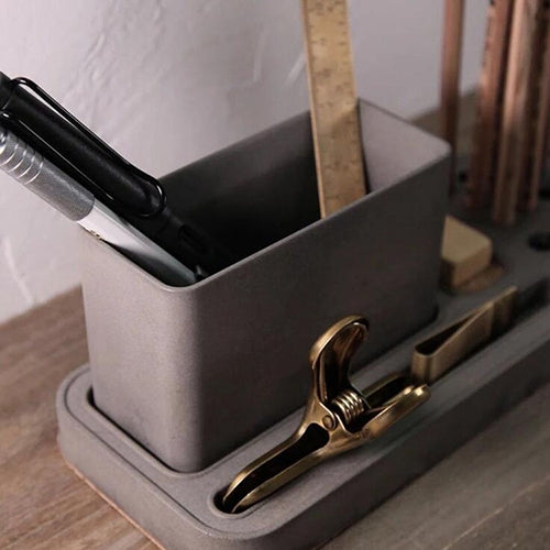Cement Pen Holder Storage Box Desk Set School Supplies C with Stationery Box