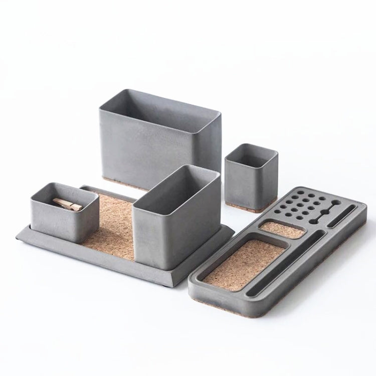 Cement Pen Holder Storage Box Desk Set School Supplies Pen Holder + Tray + Stationery box