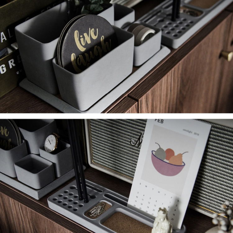 Cement Pen Holder Storage Box Desk Set School Supplies Pen Holder + Tray + Stationery box