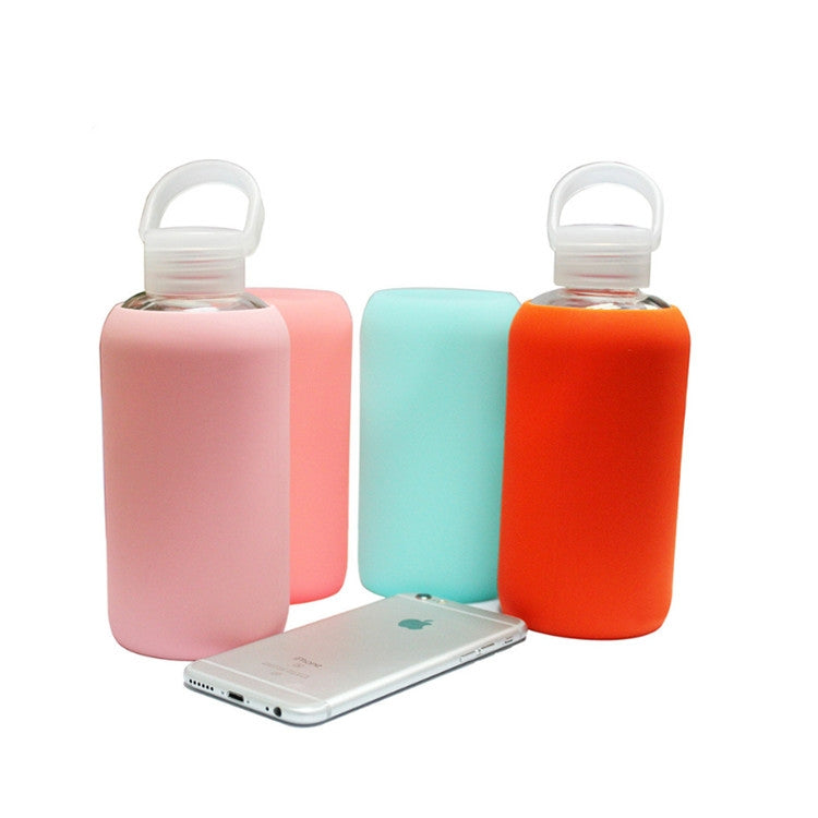 Glass Water Bottle Glass Women Water Bottles with Protective Silicon Case, Random Color Delivery