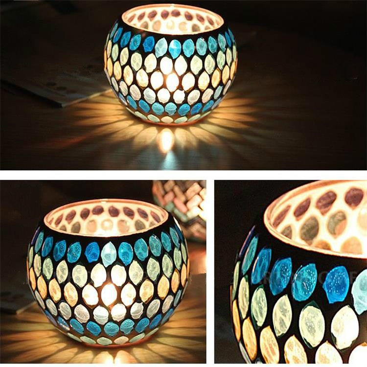Mosaic Glass Candlestick Retro Ornaments Gift Bar Candle Cup Home Accessories