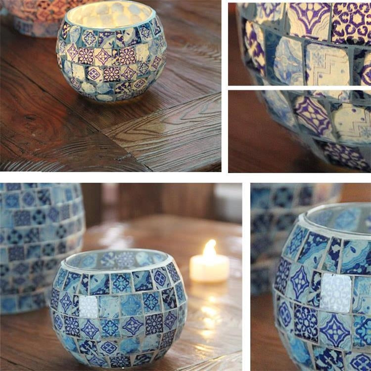 Mosaic Glass Candlestick Retro Ornaments Gift Bar Candle Cup Home Accessories