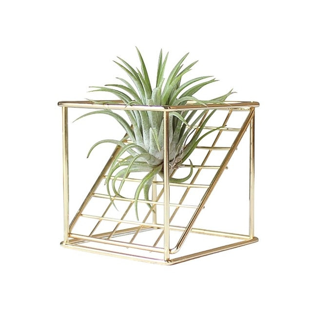 Wrought Iron Flower Stand Geometric Wall Hanging Succulent Plants Pot Wedding Creative Flower Plant Container Home Decoration, Color:Gold