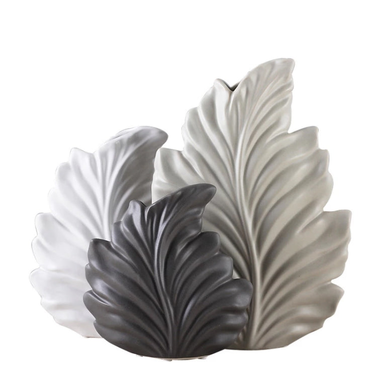 Modern Living Room Home Decorations White Ceramic Leaf Model Porcelain Vase, Color:White M