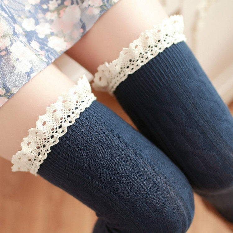 Lace High Knee Long Tube Women Socks, Size:One Size