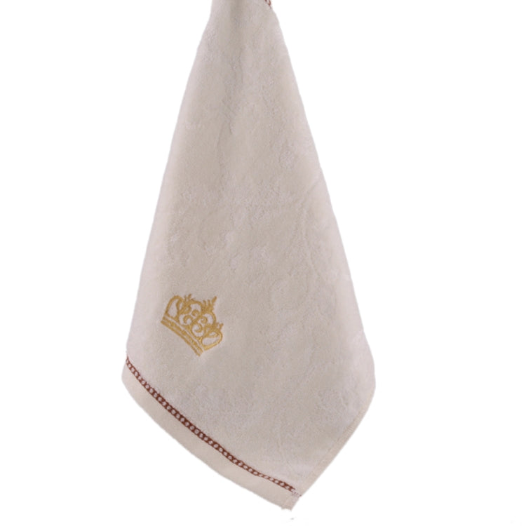 Cotton Soft Hand Face Towel Square Towel Absorbent Crown Embroidery Towel(Light Yellow)