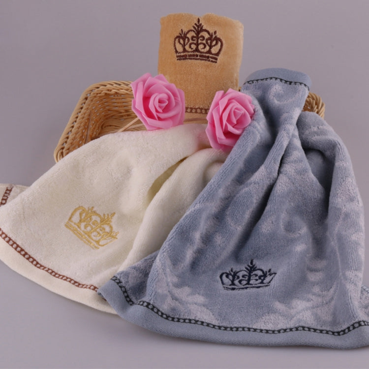 Cotton Soft Hand Face Towel Square Towel Absorbent Crown Embroidery Towel(Light Yellow)
