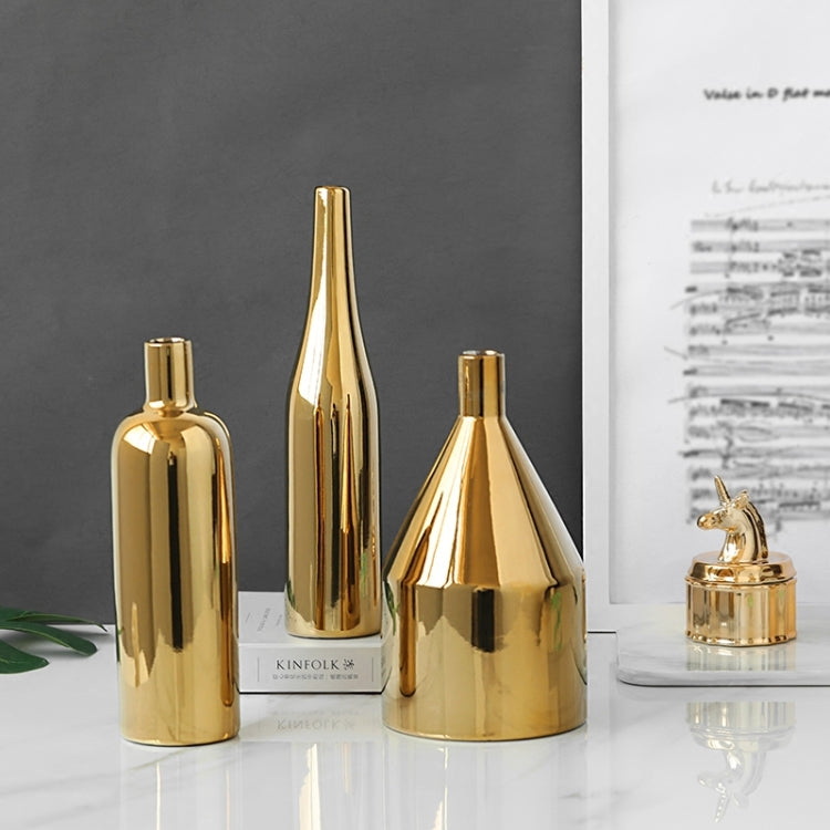 Gold Plated Vase Ceramic Flower Vase Water Planting Container Desktop Decorative Vase, Shape:Three-piece Suit