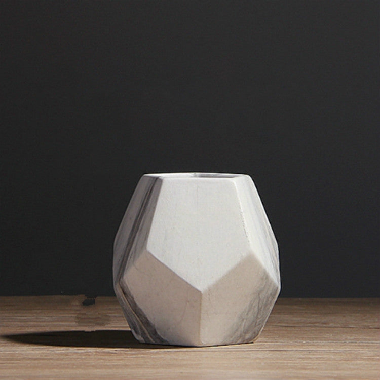 Marbled Geometric Shaped Ceramic Flower Vase Desk Tabletop Holder Home Office Decoration, Size:Small