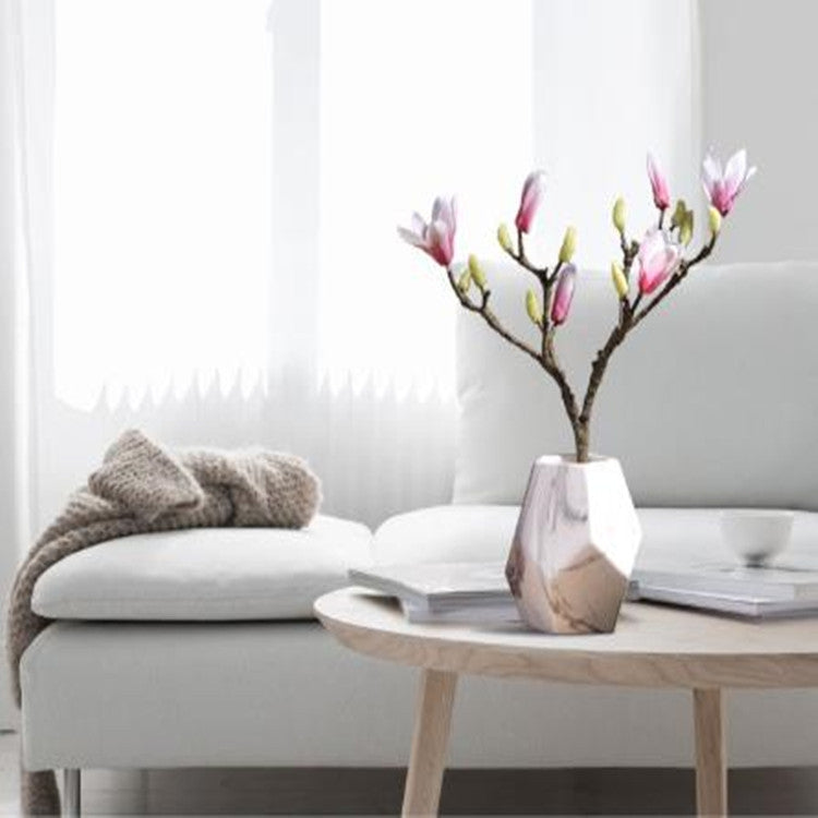 Marbled Geometric Shaped Ceramic Flower Vase Desk Tabletop Holder Home Office Decoration, Size:Small