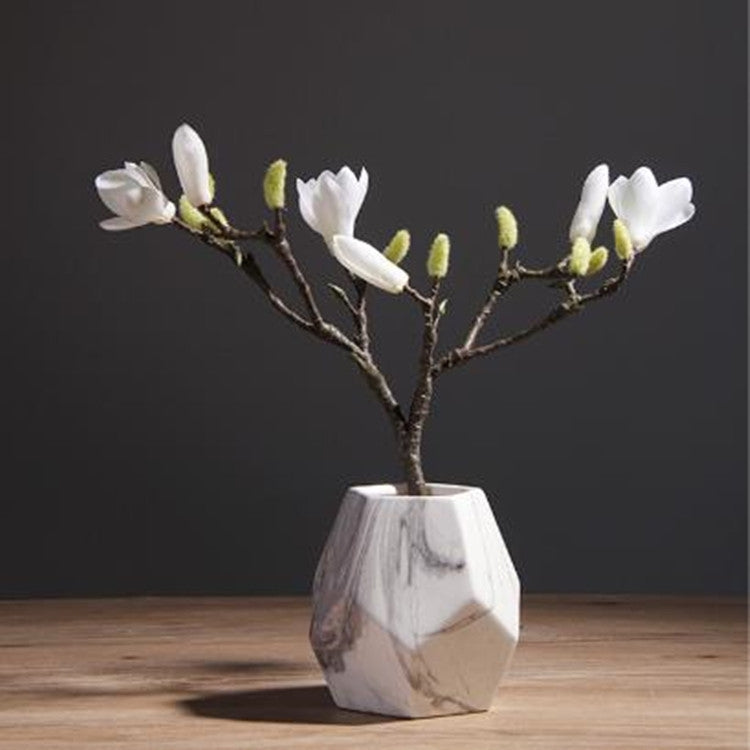 Marbled Geometric Shaped Ceramic Flower Vase Desk Tabletop Holder Home Office Decoration, Size:Small
