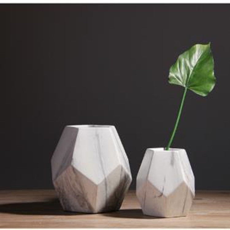 Marbled Geometric Shaped Ceramic Flower Vase Desk Tabletop Holder Home Office Decoration, Size:Large