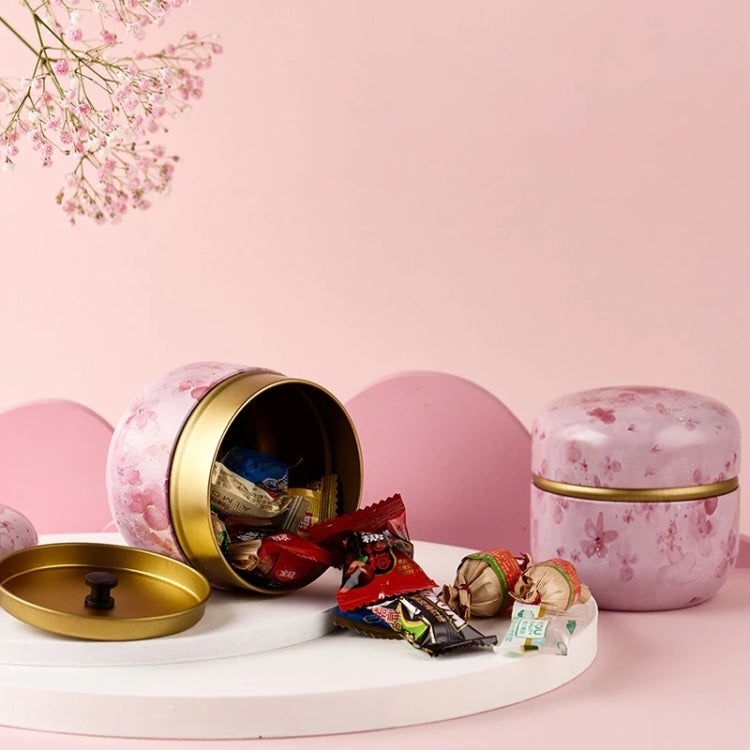 HOOMIN Tea Box Tea Jar Storage Holder Tea Caddies Matcha Container Mini Coffee Powder Organizer Cans Multifunction Round Metal, Color:Cherry color