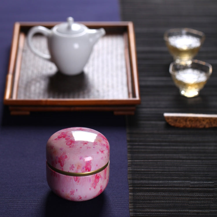 HOOMIN Tea Box Tea Jar Storage Holder Tea Caddies Matcha Container Mini Coffee Powder Organizer Cans Multifunction Round Metal, Color:Cherry color