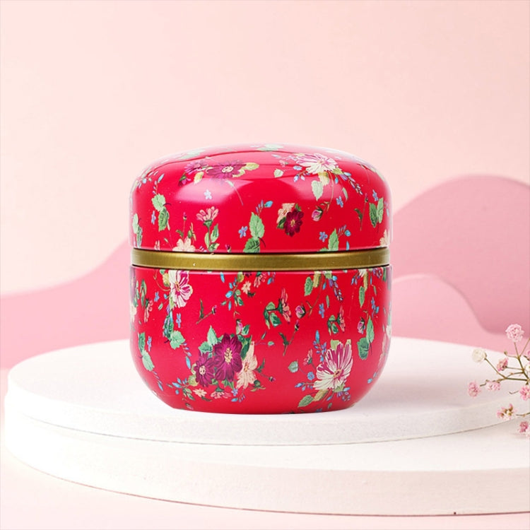 HOOMIN Tea Box Tea Jar Storage Holder Tea Caddies Matcha Container Mini Coffee Powder Organizer Cans Multifunction Round Metal, Color:Flowery