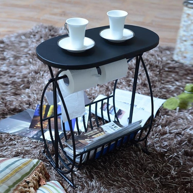 Metal Bathroom Storage Table with Toilet Paper Roll Holder and Magazine Rack Iron Small Coffee Table