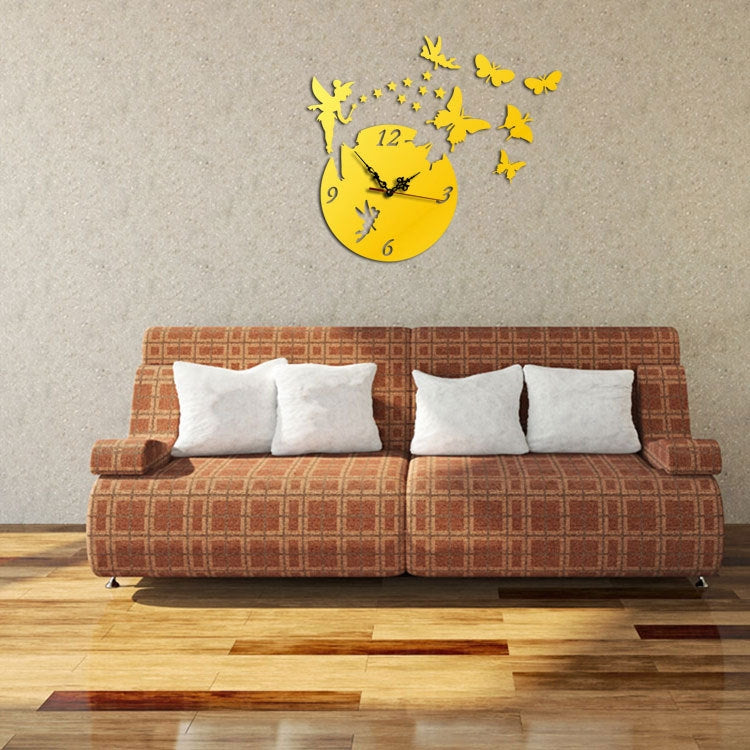 Butterfly Star 3D Acrylic Stereo Living Room Bedroom Decorating Mirror Wall Clock