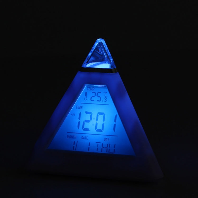2 PCS Color Changing Pyramid Digital LCD Alarm Clock Thermometer Temperature Date Display Electronic Table Desktop Clocks