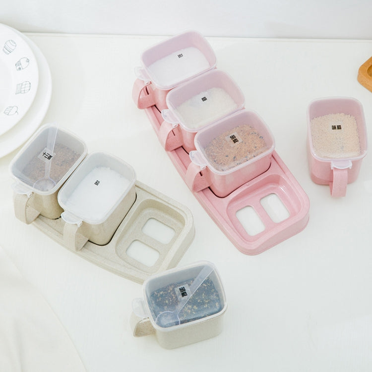 Wheat Straw Seasoning Box Pepper Spice Shaker Salt Seasoning Transparent PP Kitchen Cruet Condiment Bottle Jars Storage Box, Color:Three grid pink