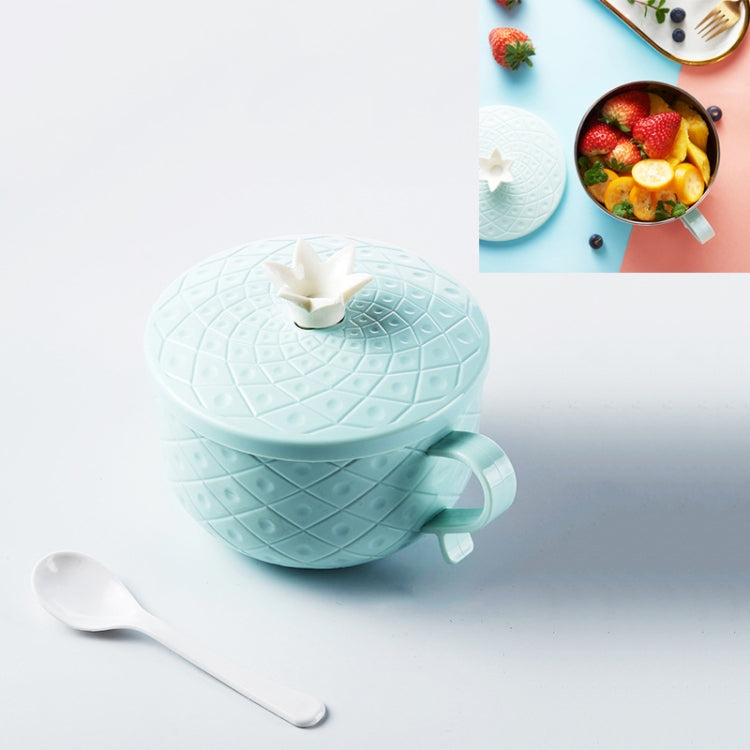 Simple Pineapple Pattern Stainless Steel Instant Noodle Bowl Thickened Anti-scald Student Tableware with Lid & Spoon