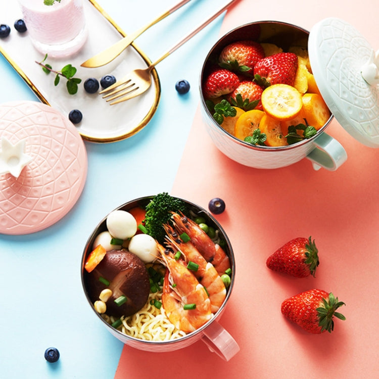 Simple Pineapple Pattern Stainless Steel Instant Noodle Bowl Thickened Anti-scald Student Tableware with Lid & Spoon