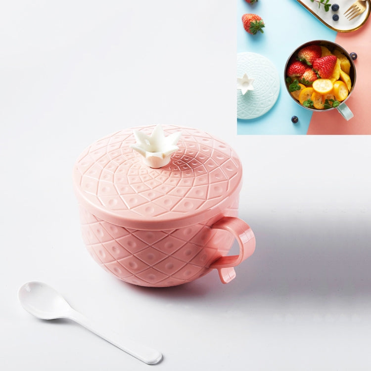 Simple Pineapple Pattern Stainless Steel Instant Noodle Bowl Thickened Anti-scald Student Tableware with Lid & Spoon