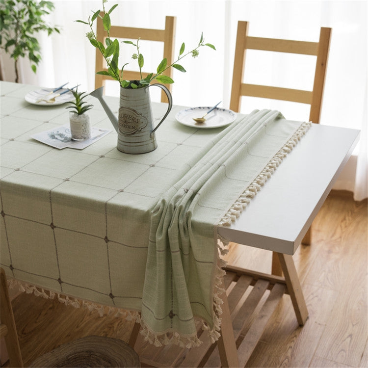 Square Lattice Embroidered Tablecloth Pure Color Cotton Linen Tassel Rectangular Coffee Table Mat, Size:60x60cm