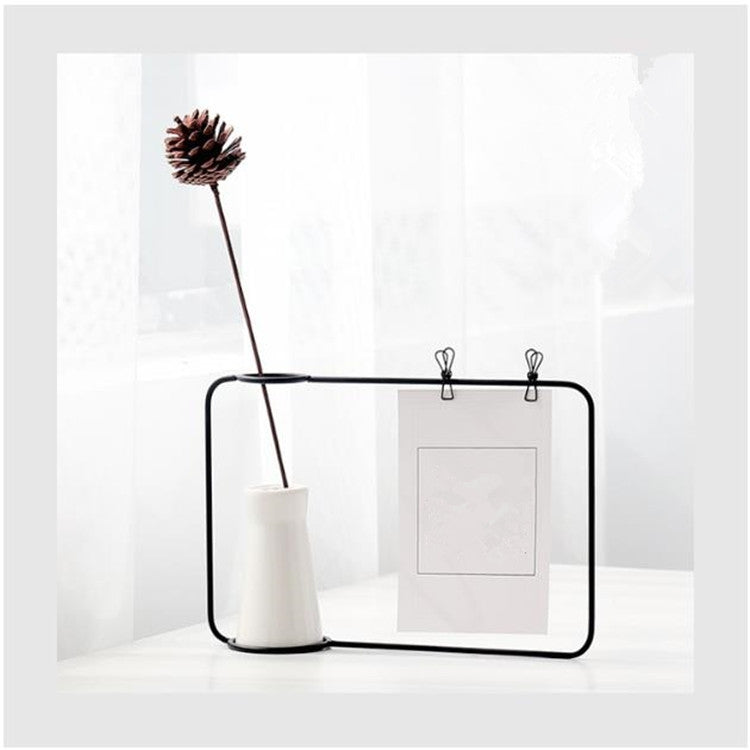 Wrought Iron Picture Frame Photo Frame Living Room Set Up Table Vase Office Room Home Decoration, Color:Gold