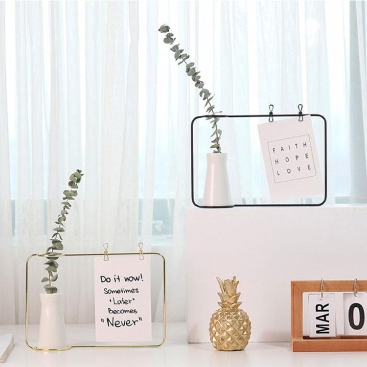 Wrought Iron Picture Frame Photo Frame Living Room Set Up Table Vase Office Room Home Decoration, Color:Gold